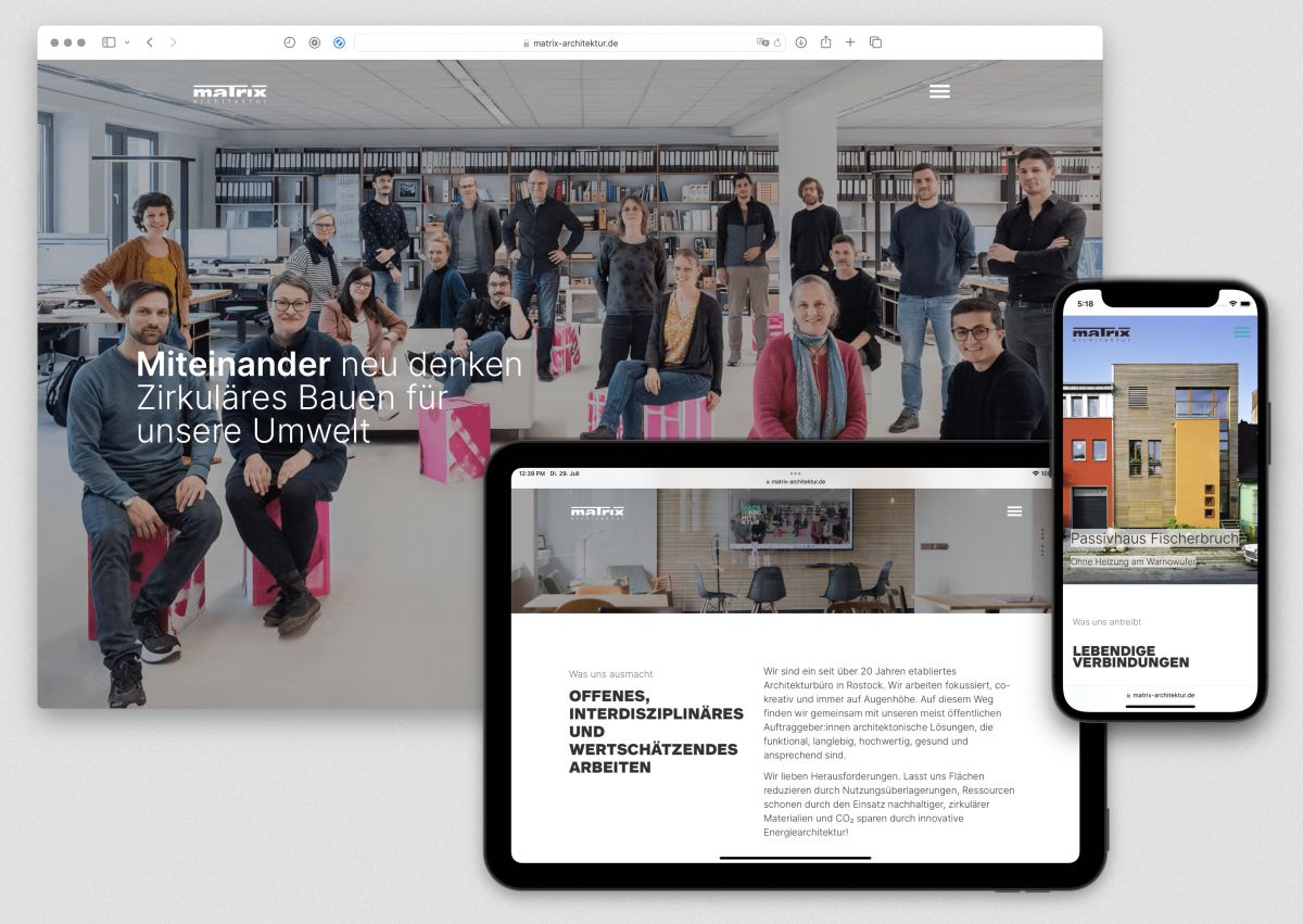 2024, matrix architektur, Relaunch Website. Portrait & Architektur-Fotografie, Gestaltung und Umsetzung Website mit Redaxo CMS.