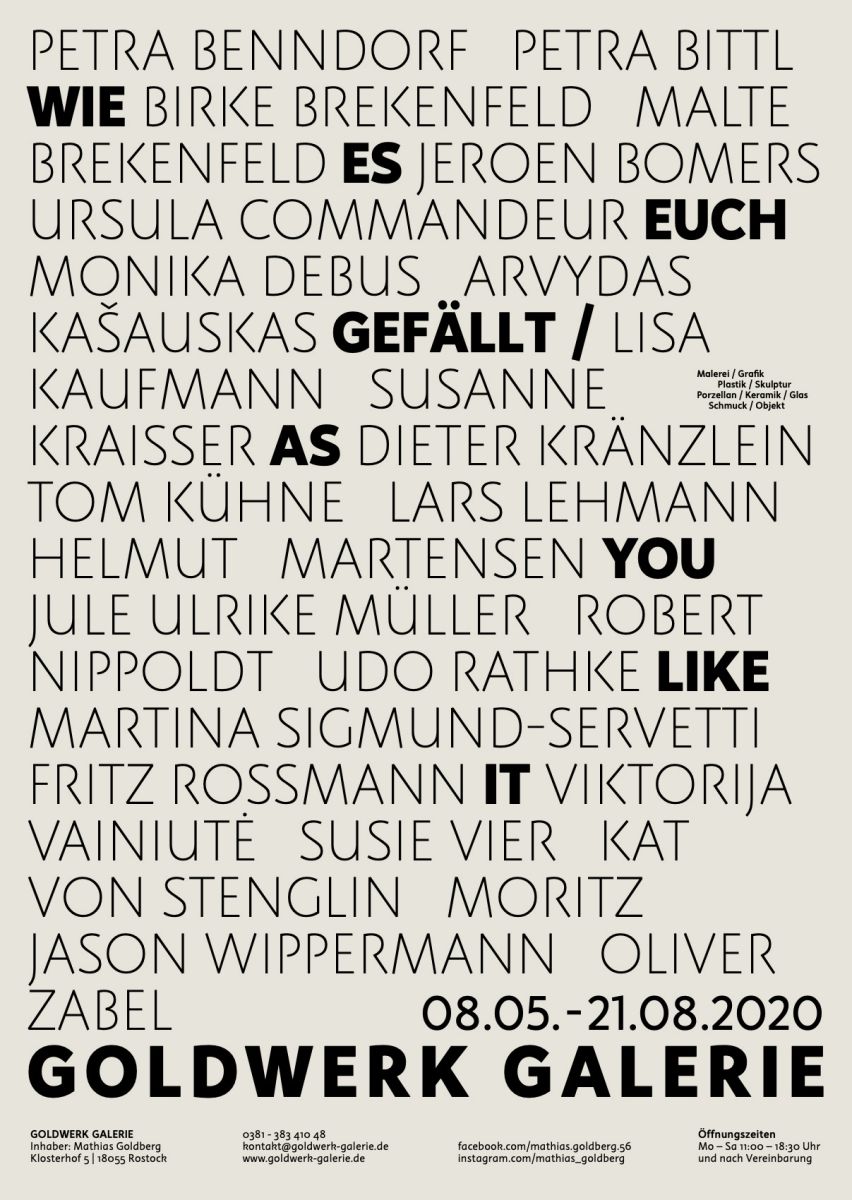 Goldwerk Galerie, Ausstellungsplakat, Wie es Euch gefällt